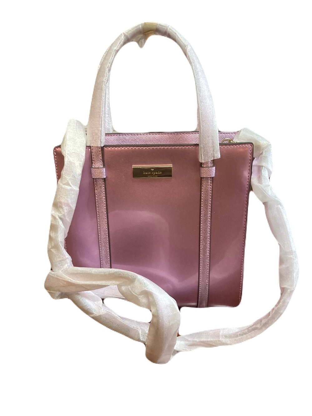 Kate Spade Kenzie Small Crossbody Tote Bag Quartz Pink Metallic Patent K1956 NWT - Picture 3 of 12